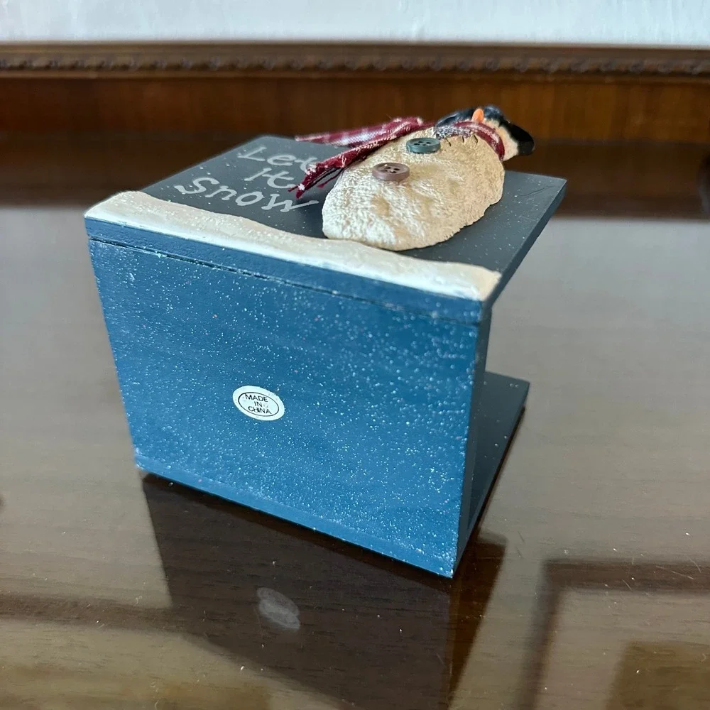Rustic Snowman Let It Snow Wooden Napkin Holder Winter Holiday Decor Blue